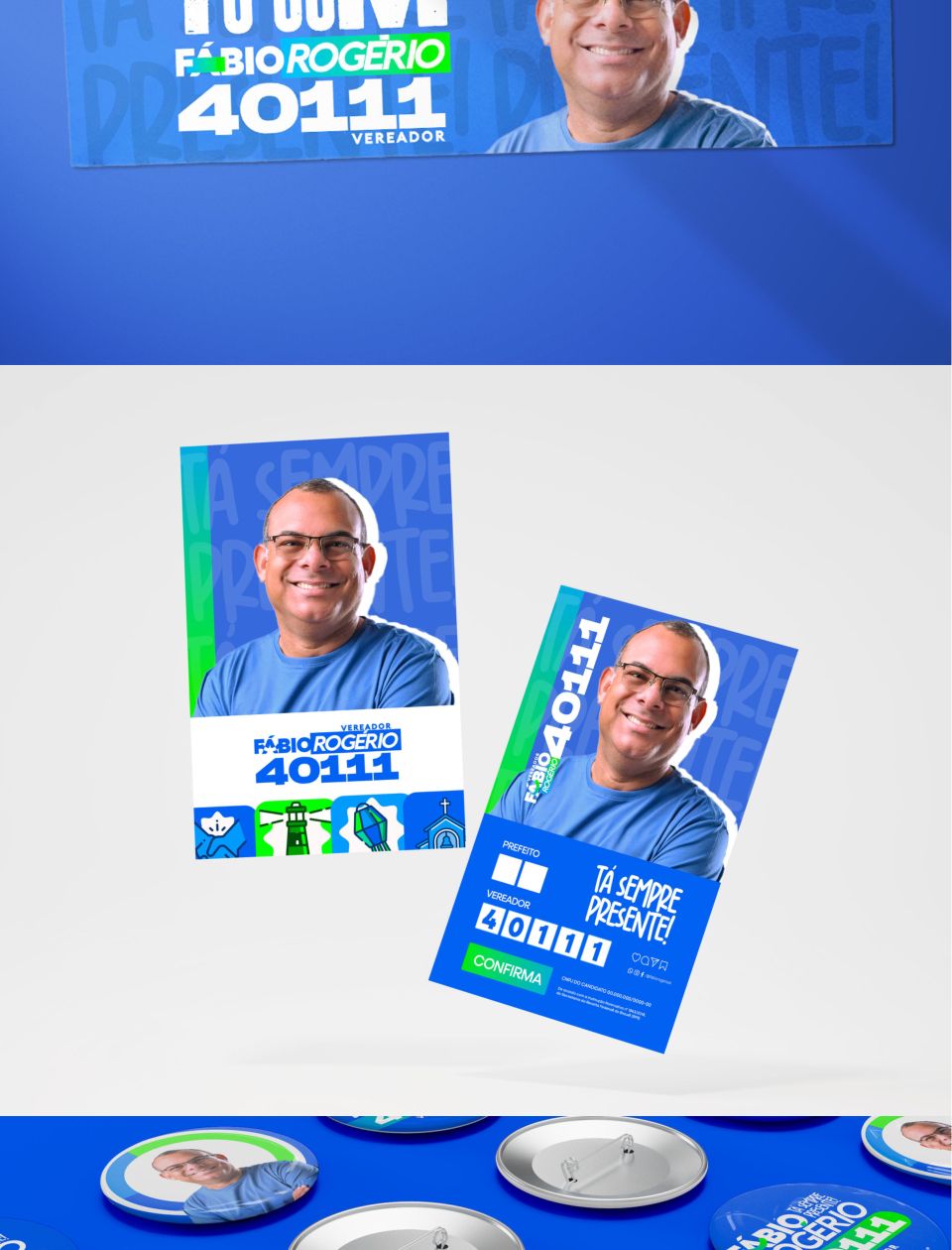 Materiais de campanha política — santinho, adesivo